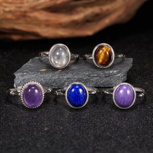 S925 Sterling Silver Natural Gemstone and Crystal Ring for Women